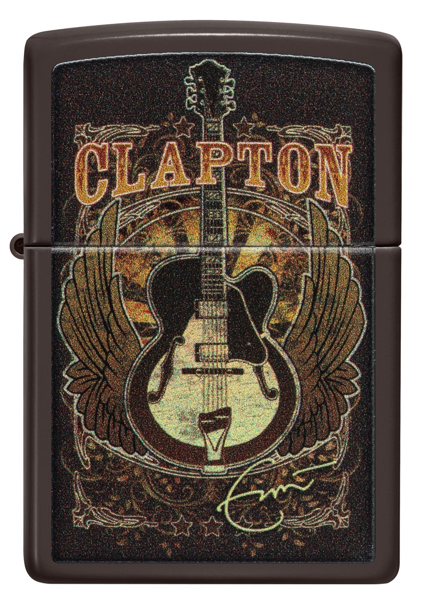 Front shot of Eric Clapton Guitar Design Brown Windproof Lighter.